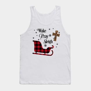 Wake Pray Sleigh. Plaid Christmas design Tank Top